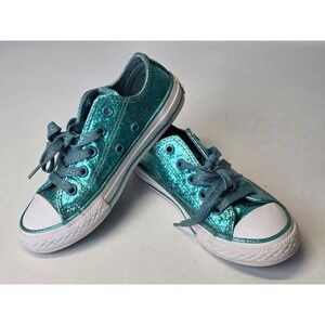 Converse Chuck Taylor All Star Shoes Youth Size 12 Teal Glitter Sneakers 364814C